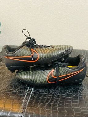 Gently Used size 3.5Y Nike Black and Olive Magista Soccer Cleats